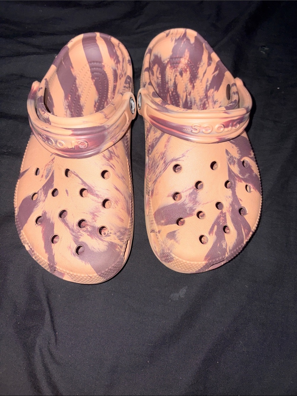 CROCS Peach and Purple Marbled Classic Clog